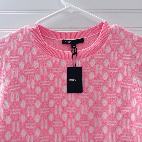 Maje Roadina Jacquard Knit Mini Dress In Pink NWT - Picture 8 of 12